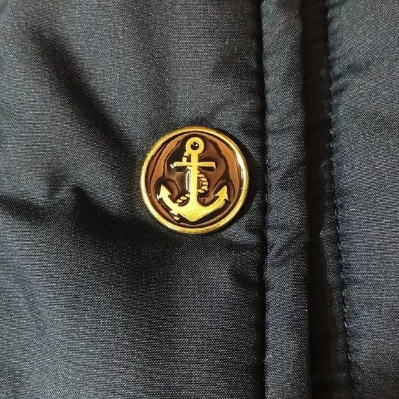 Nautica navy cream stripe thin puffer anchor detail buttons snap closure S - Picture 2 of 7